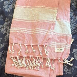 Pink Striped Linen Throw Blanket